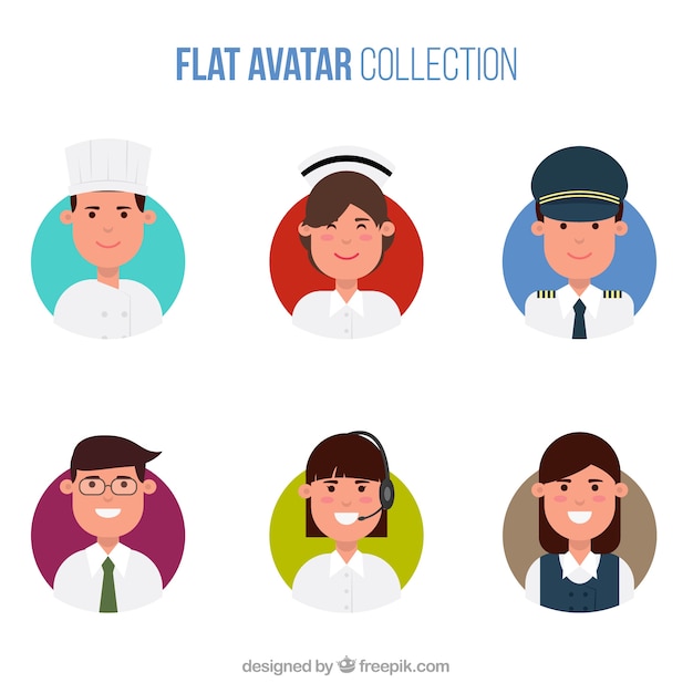 Flat avatar collection with variety of\
professions