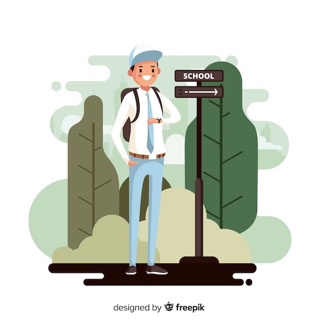 Flat back to school boy Free Vector