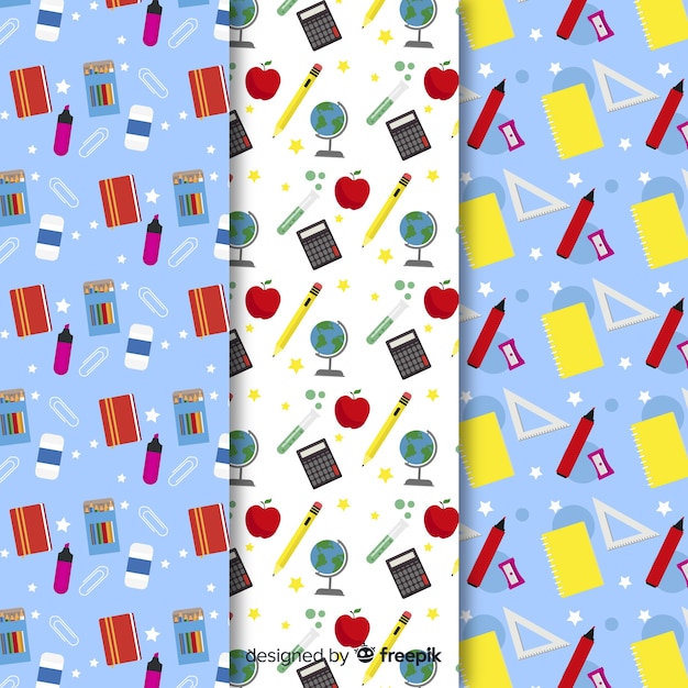 Flat back to school pattern collection Free Vector