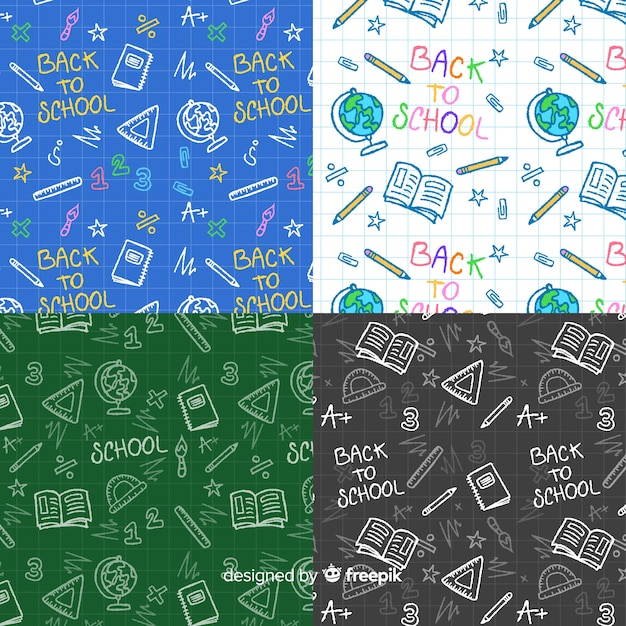 Flat back to school pattern collection Free Vector