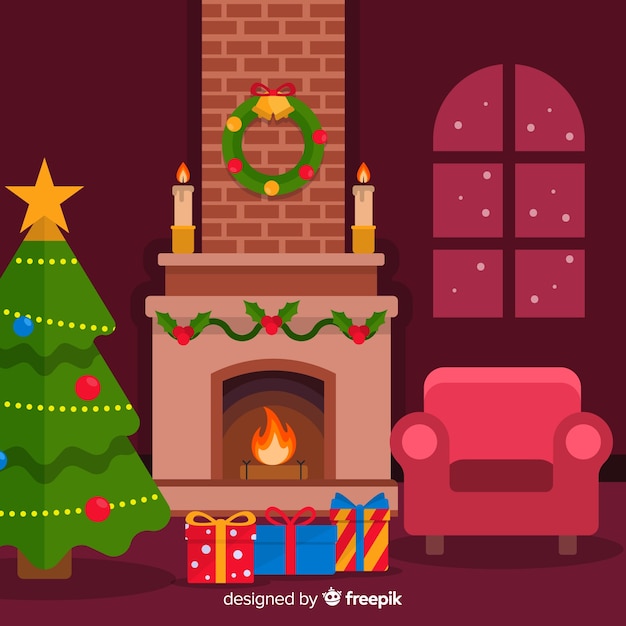 Free Vector | Flat background christmas fireplace