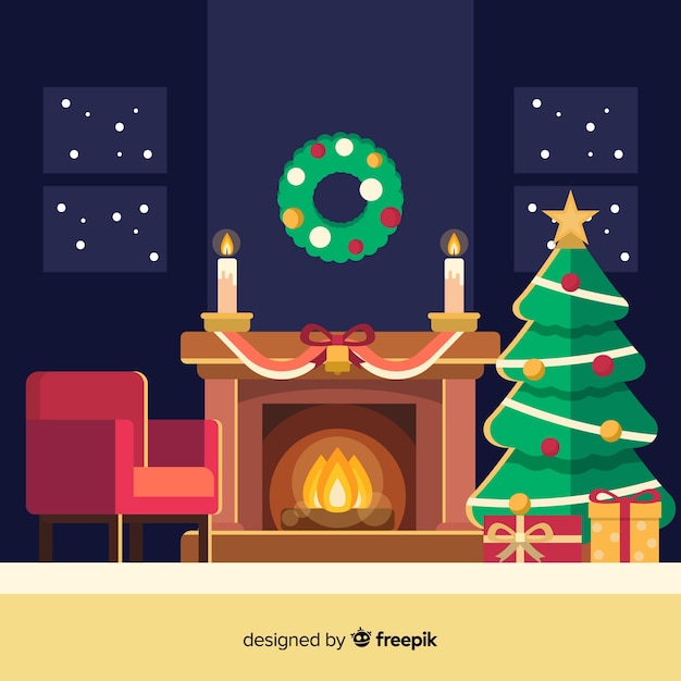 Free Vector | Flat background christmas fireplace