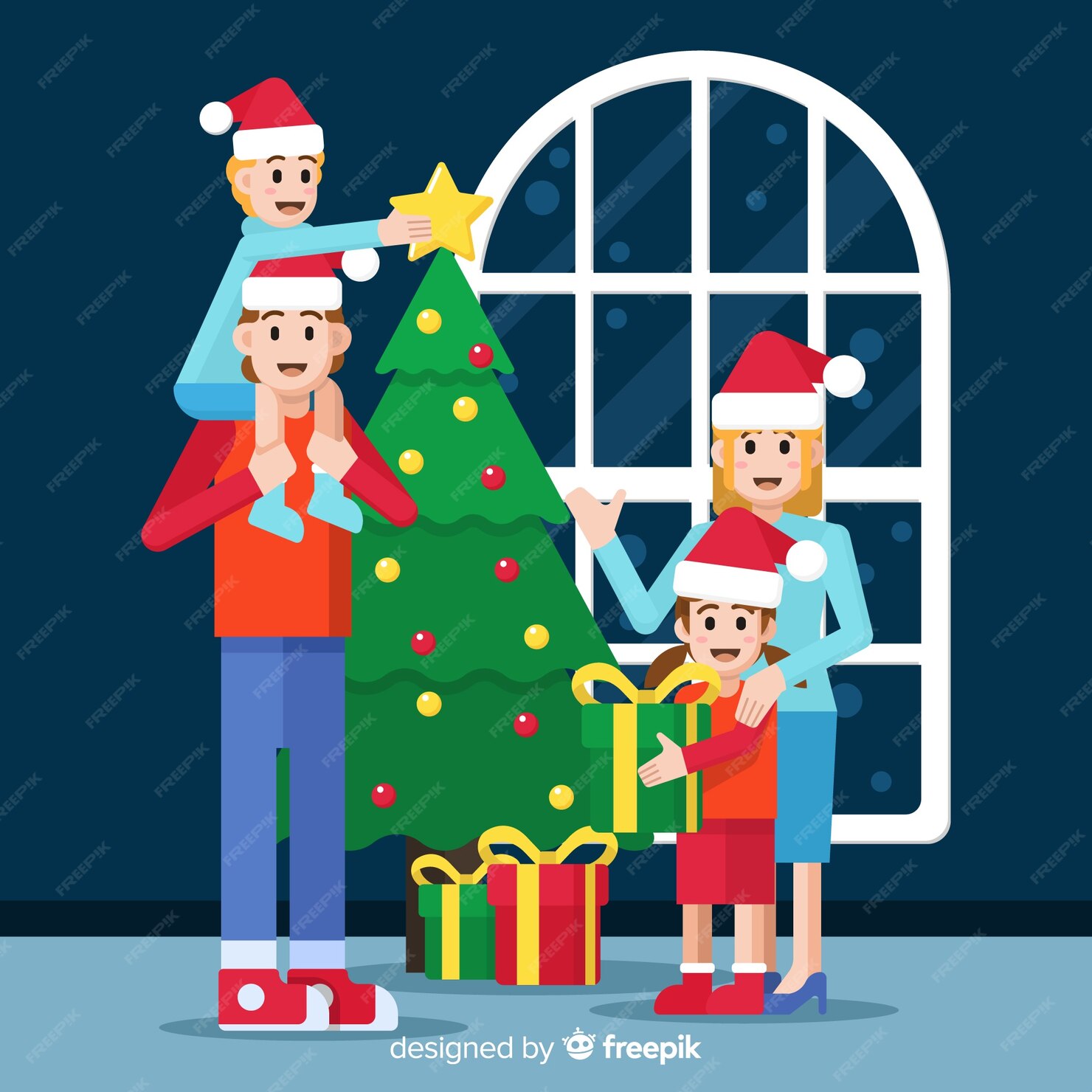 Free Vector | Flat background happy christmas family