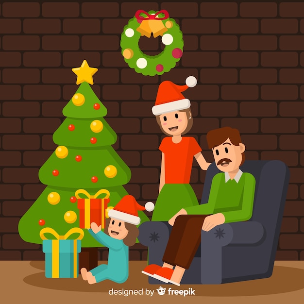 Free Vector | Flat background happy christmas family