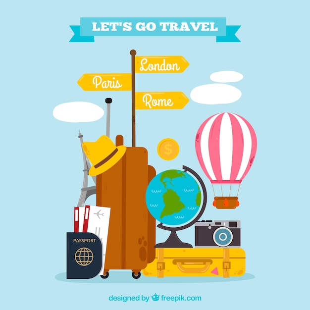 Download Flat background let's go travel Vector | Free Download