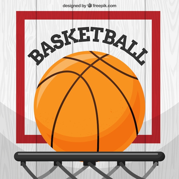 Flat background of basketball in basket