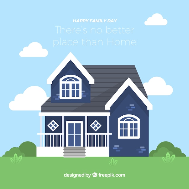 Flat background with blue house for family
day