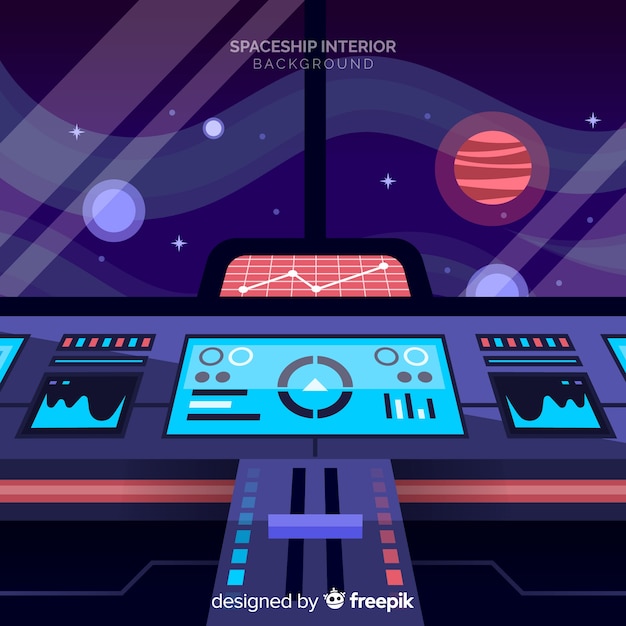 Flat Background With Interior Design Of Spaceship Vector