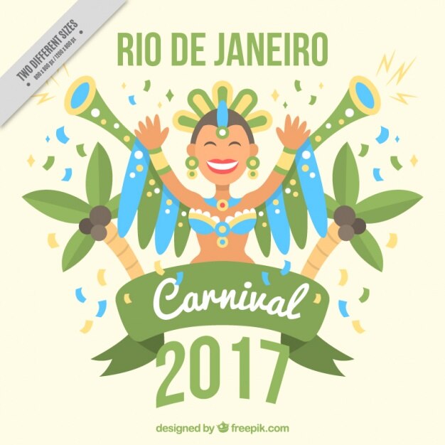 Flat background with smiling dancer for\
brazilian carnival