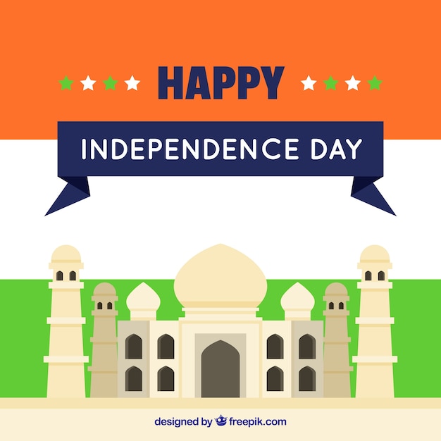 Flat background with taj mahal of india independence day