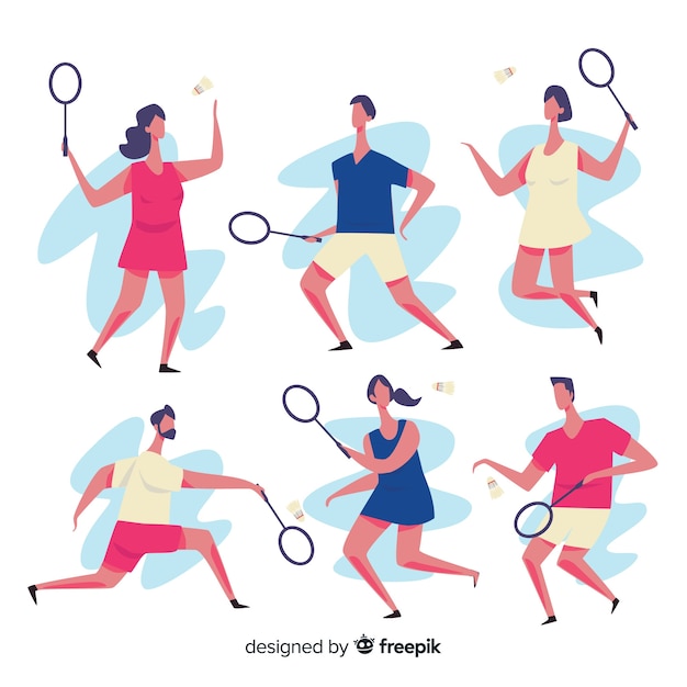 Flat badminton player with a racket collection Vector | Free Download