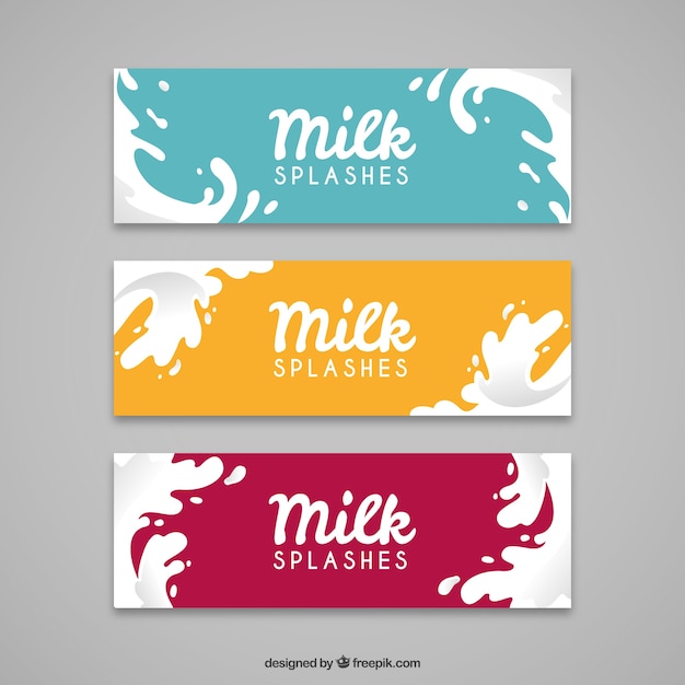 Flat banners of milk splash with different colors Free Vector