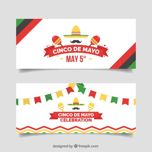 Free Vector Flat Banners With Colored Elements For Cinco De Mayo 3768