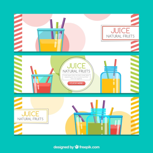 Flat banners with fruit juices