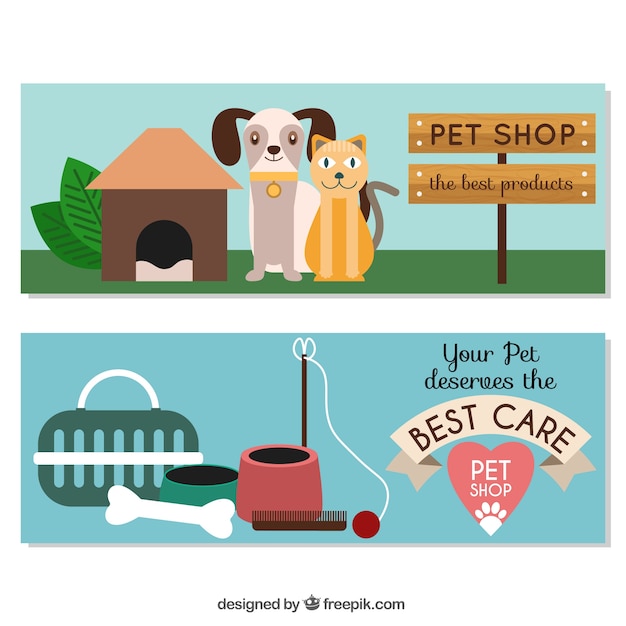 Flat banners with pet elements