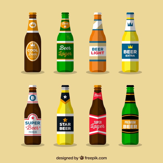 Free Vector | Flat beer bottle collection with label