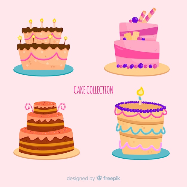 Download Flat birthday cake collection Vector | Free Download