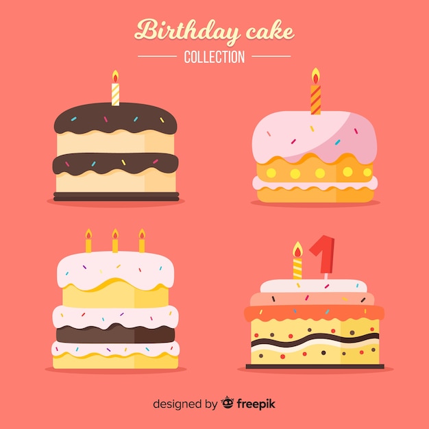 Download Flat birthday cake collection Vector | Free Download