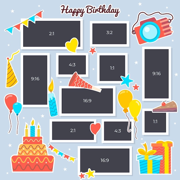 Free Vector | Flat birthday collage frame collection