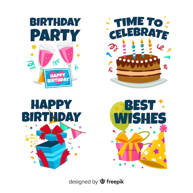 Download Free Vector | Flat birthday party label collection