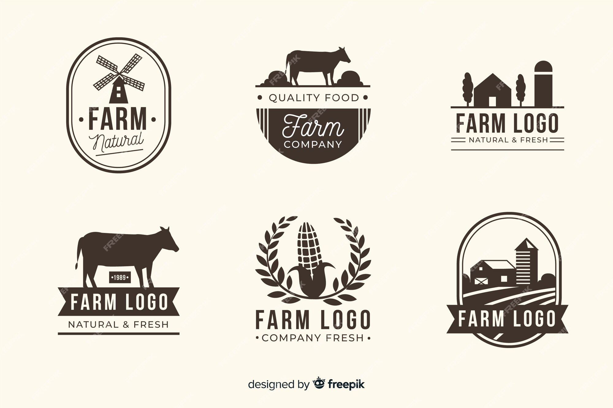 Premium Vector | Flat black farm logo collection