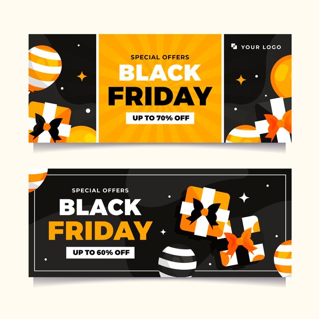 Free Vector | Flat black friday horizontal banners set