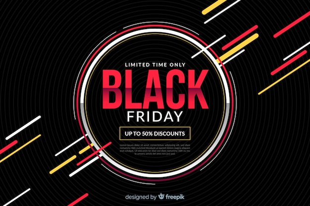 Flat black friday with circles and colourful lines Free Vector