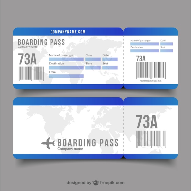 Flat boarding pass with decorative world\
map