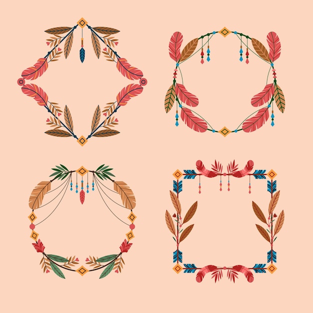 Free Vector | Flat boho frame collection