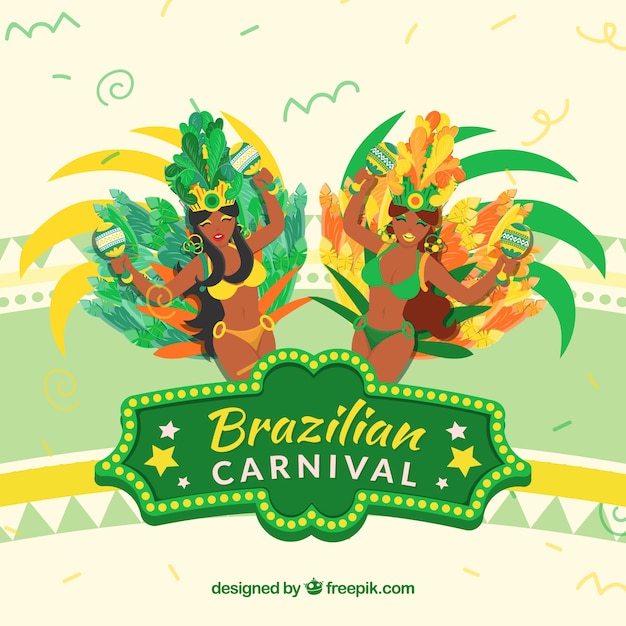 Flat brazilian carnival background with\
dancers