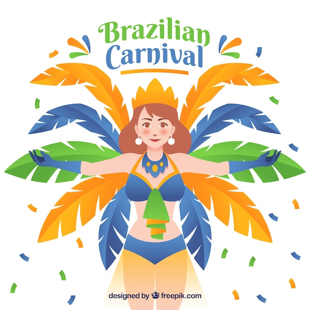 サンバのダンサーイラストとフラットブラジルのカーニバルの背景 無料のベクター