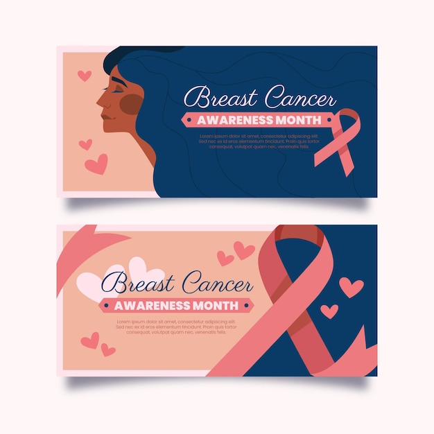 Premium Vector Flat Breast Cancer Awareness Month Horizontal Banners Set