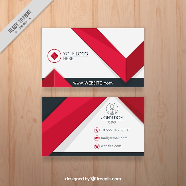 Flat business card  with red elements Vector Free Download