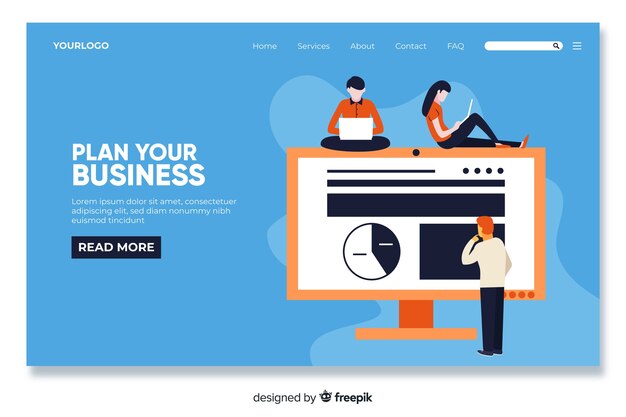 Flat business landing page template Free Vector