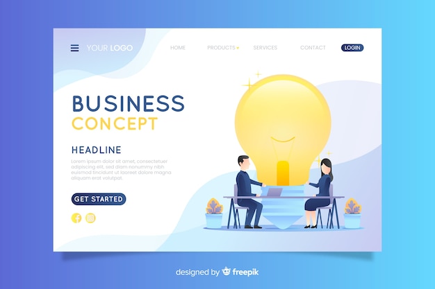 Flat business landing page template Free Vector
