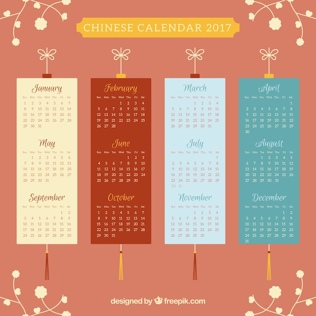 Flat calendar for chinese new year | Free Vector