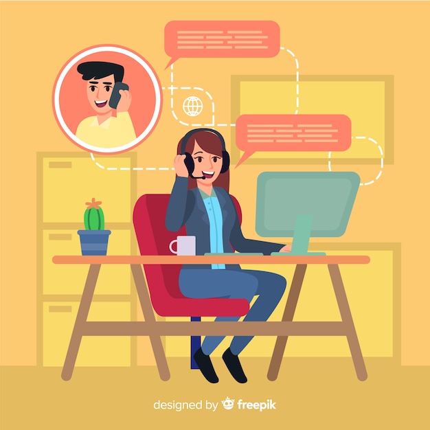 Flat call center concept background Free Vector