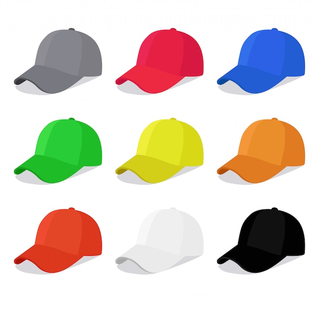 Premium Vector | Flat caps set with different colors