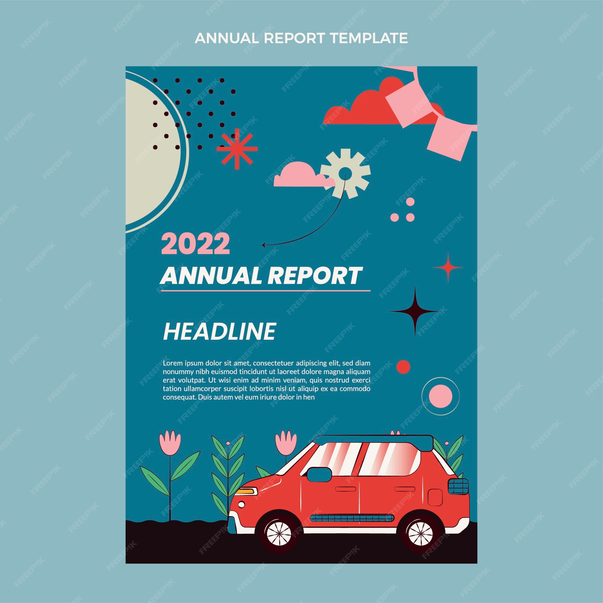 Free Vector Flat car rental company annual report template