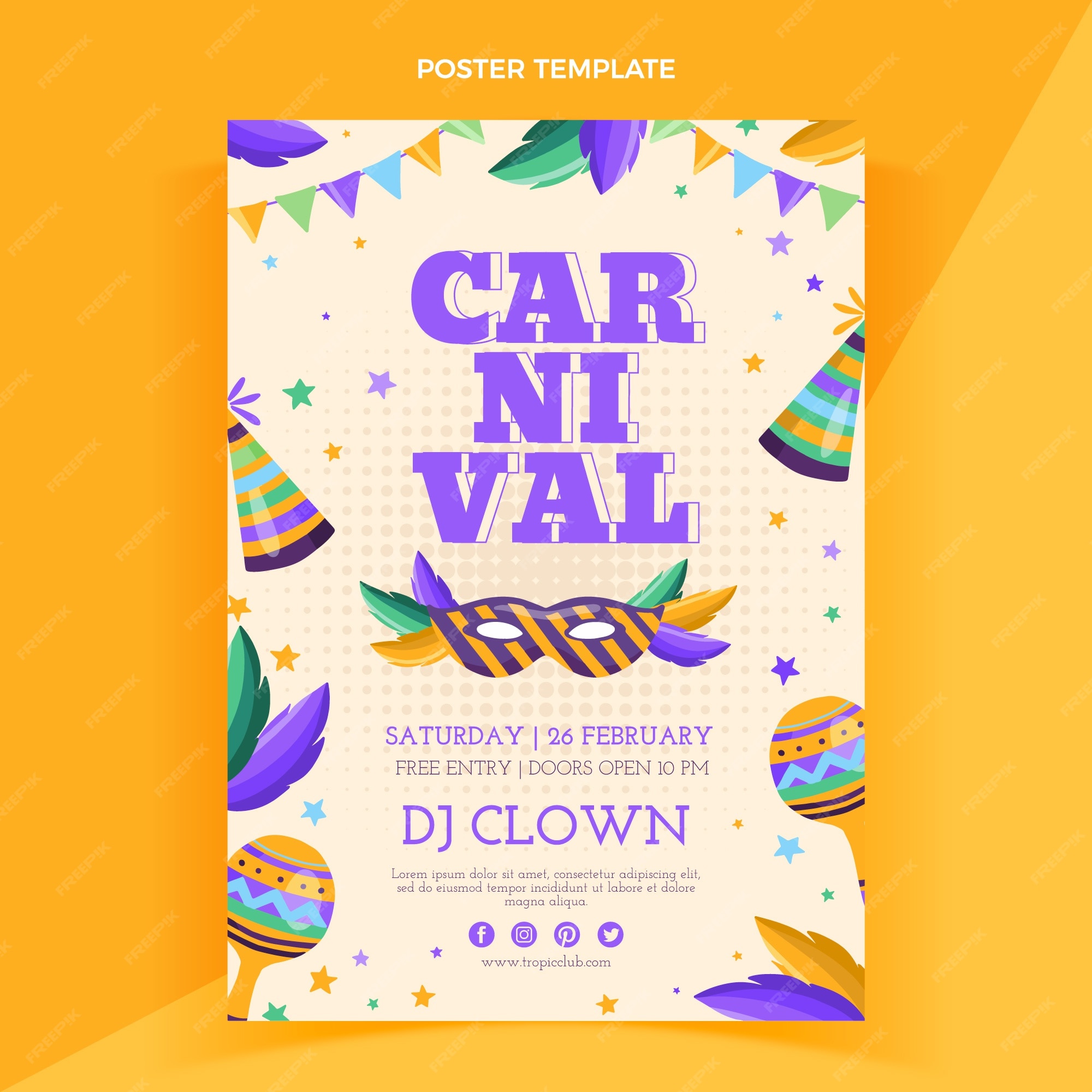 Premium Vector | Flat carnival vertical poster template