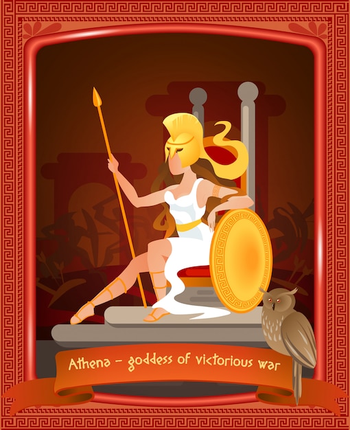 Premium Vector | Flat cartoon athena goddess of victorious war.