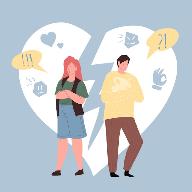 Premium Vector | Flat cartoon pair of characters in love quarrel ...