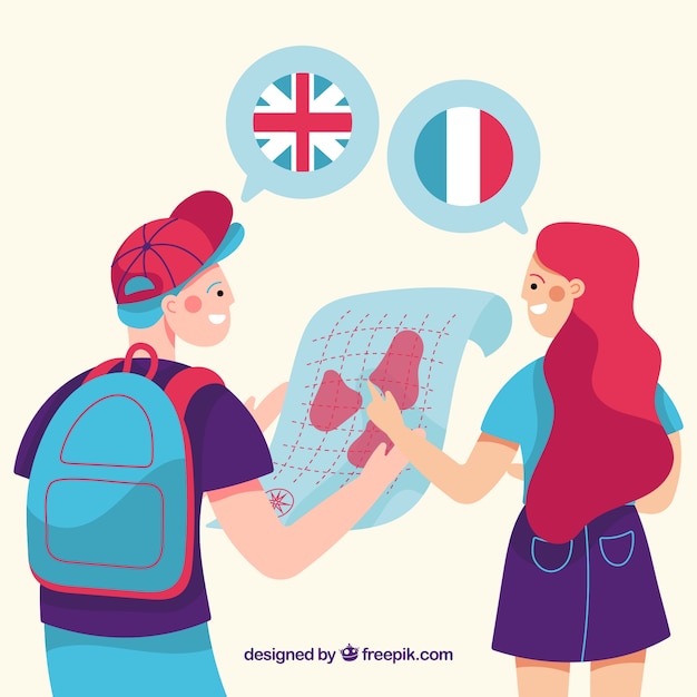 Flat characters speaking different languages Free Vector