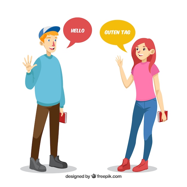 Flat characters speaking different languages | Free Vector