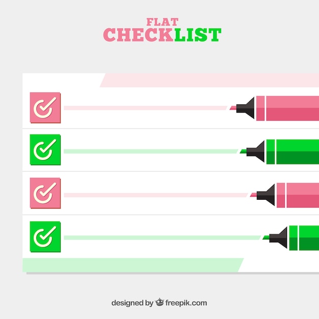 Flat checklist background with markers Vector Free Download