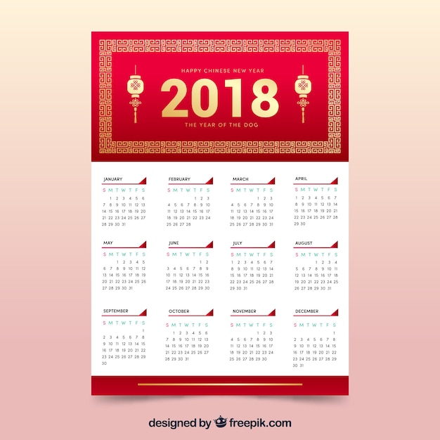 Free Vector | Flat chinese new year calendar