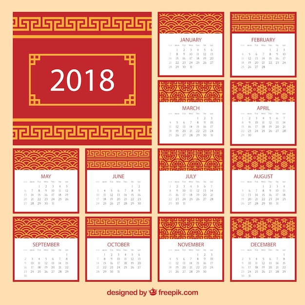 Free Vector | Flat chinese new year calendar