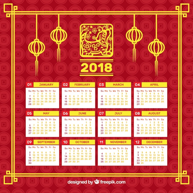 Flat chinese new year calendar | Free Vector