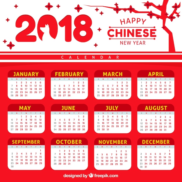 Flat chinese new year calendar | Free Vector