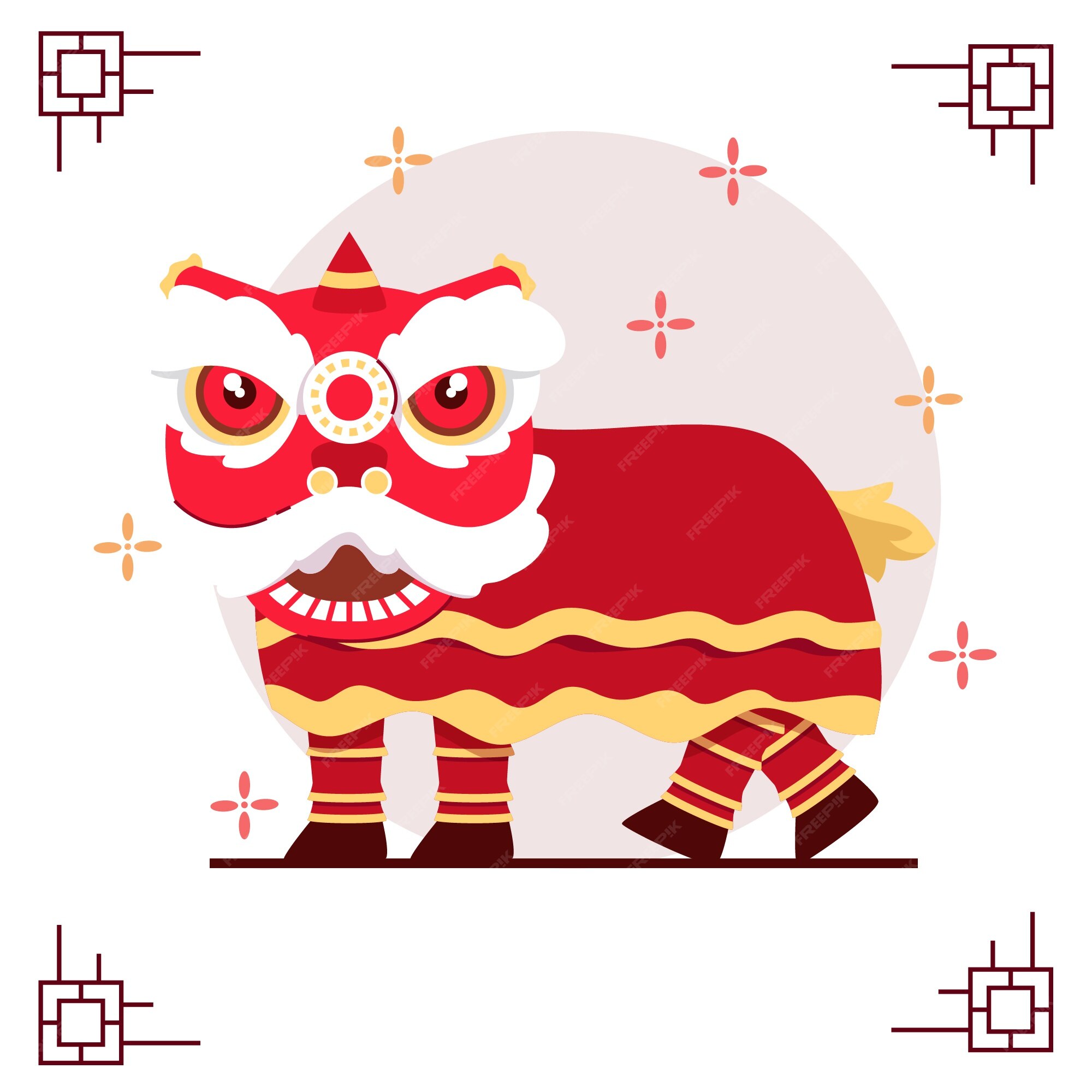 Free Vector | Flat chinese new year lion dance illustration